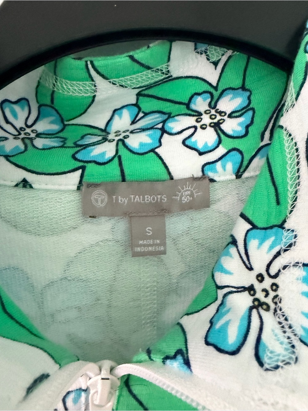 Talbots Green and White Floral Zip-Front Women's Sweatshirt